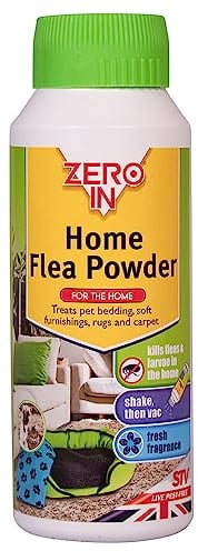 Zero In Home Flea Powder - 300 g. Off-Pet Treatment Controls Fleas and Larvae in the Home, Preventing Reinfestations. Ready-To-Use. Treats Carpets and Soft Furnishings, Green