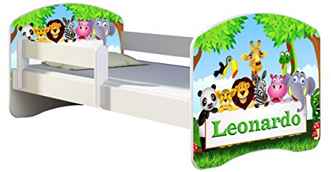 Kinderbett Jugendbett mit einer Schublade und Matratze Weiß ACMA II 140 160 180 40 Design (140x70 cm, 01 Zoo Name)