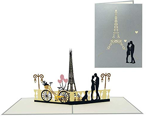Sweetpopup® Pop Up Karte Paris | 3D Geburtstagskarte für Liebe | Glückwunschkarte Valentinstag Jahrestag Verlobung Hochzeit | Reisegutschein & Liebeskarte Städtetrip Frankreich | Paar & Eiffelturm 109