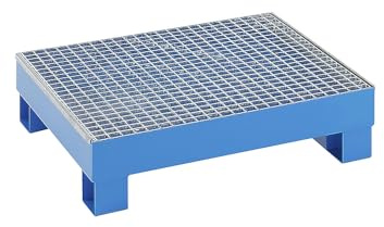 eurokraft basic | Auffangwanne für 60 l | LxBxH 800 x 900 x 220 mm, ohne Zulassung, blau pulverbeschichtet, mit Gitterrost