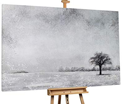 KunstLoft® XXL Gemälde 'Winterzauber' 180x120cm | original handgemalte Bilder | Baum Grau Beige Weiß | Leinwand-Bild Ölgemälde einteilig groß | Modernes Kunst Ölbild