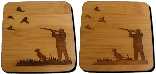 FastCraft Untersetzer mit Gravur Game Shooting Jagd, Geschenkidee (2, Bambus)