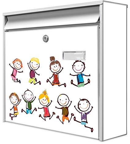banjado® Burg-Wächter® Briefkasten mit Motiv Happy Kids/Briefkasten ohne Zeitungsfach 32x36x10 cm groß/Briefkasten mit Namensschild A4 Einwurf inkl. Montagematerial & 2 Schlüsseln