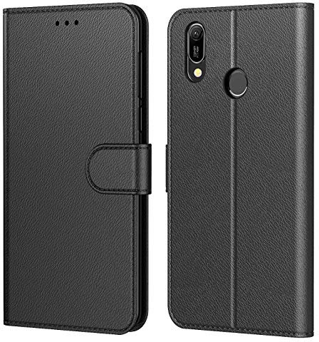 Tenphone Etui Coque Huawei Y6 2019, Coque pour Huawei Y6s, Protection Housse en Cuir PU,[Emplacements Cartes],[Fonction Support],[Languette Magnétique] pour (Huawei Y6 2019 (6,09), Noir)