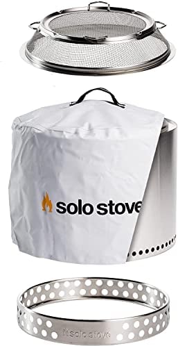 Solo Stove Feuerschale „Bonfire“ - Outdoor-Kamin aus Edelstahl, rauchfrei - Set mit Standfuß, Funkenschutz & Schutzhülle - Tragbare Feuerstelle für Terrasse, Garten - ⌀ 49,5 cm, Höhe 44,5cm