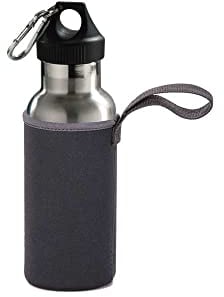 ILSA Gourde Isotherme en Acier Inoxydable 18/10, colorée, Double paroi, Pochette, Mousqueton, Bouteille Thermique – 35/50/75 cl, Gris, 35 cl