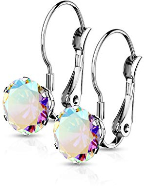 beyoutifulthings 1 Paar Damen Ohr-hänger runder Zirkonia Anhänger Ohr-ringe Ohring Ohr-stecker Chirurgenstahl Klapp-Bügel Silber Gold Roségold