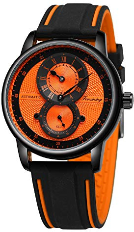 BOLYTE Neuartiges Design Silikon Armbanduhr Automatische mechanische Uhr für Herren Sport Armbanduhr Geschenke für Männer, Schwarz/Orange