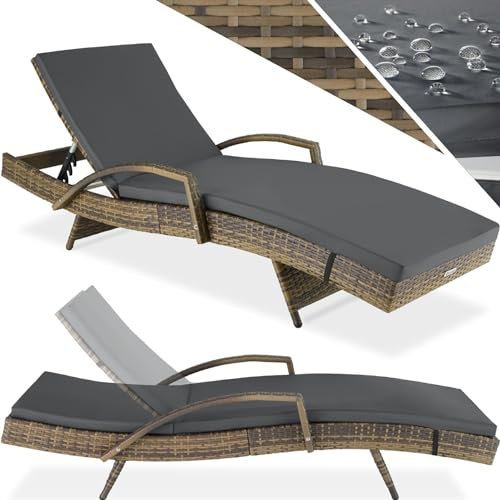 TecTake® Chaise Longue Bain de Soleil en Résine Tréssée Aluminium Résistant Dossier Inclinable sur 5 Positions, Transat Salon de Jardin Exterieur Mobilier de Jardin Chaise Longue Relax Plage