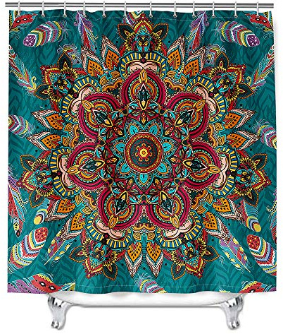 Mandala Duschvorhang Wasserdicht, Chickw1 Waschbar Badewanne Vorhang aus Polyester, Bad Vorhang mit 12 Duschvorhangringen, Duschvorhänge für Badezimmer Decor (Malachit,180x200cm)
