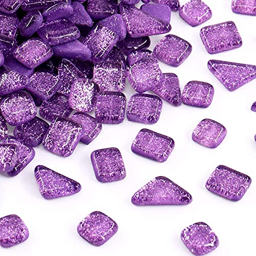 Glas Mosaiksteine 200g, Quadrat und Dreieck Mosaikfliesen Glasfliesen Glitzerkristall Glasmosaik, Glassteine Mosaik Steine für Basteln, Haus Deko(Lila)