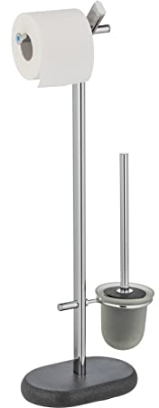 WENKO Stand WC-Garnitur Mod. Puro mit Halter für Toilettenpapier und WC-Bürstenhalter auf Schwerer Polyresin Bodenplatte 29 x 72 x 15,5 cm Anthrazit