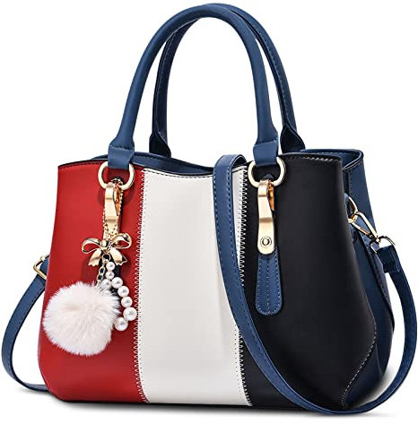 DORRISO Damen Handtasche Mode Pompons Anhänger Umhängetasche Elegantes Casual Reise Handtasche Frauen Tote Henkeltasche Top-Griff Citytasche Rot