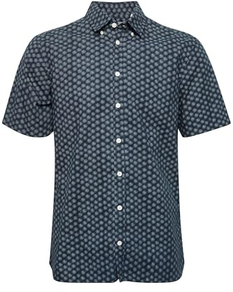 CASUAL FRIDAY CFAnton AOP Shirt Herren Kurzarmhemd Herrenhemd Hemd Button-Down-Kragen Gemustert Regular Fit, Größe:S, Farbe:Dark Navy (194013)