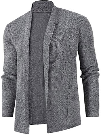 Cardigan da Uomo Leggero Slim Fit Lavorato a Maglia con Bottoni, Maglione in Cotone con Tasche, Giacca con Collo a Scialle, Grigio, 3XL