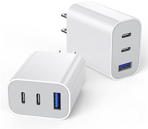 [2-Pack]iPhone 17 16e 15 Charger Block,35W 3-Port Fast USB C Charger Block Dual Port PD Power Adapter + QC Wall Plug Multiport USBC Wall Charge Block for iPhone 17/17 Air/17 16 15 Pro/Pro Max/14/13/12