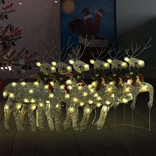 Tidyard 6 STK. LED-Rentiere, Rentiere Weihnachten Deko, Rentier Weihnachtsbeleuchtung, LED Leuchtfiguren Rentiere, Weihnachten Deko Draußen, Golden 120 LEDs