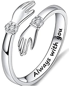 QKEPCY Anello di Abbraccio Argento 925 'Come to My Arm' - Regolabile a Forma di Abbraccio per Donne, Matrimonio, Promessa, Sposa (Argento)