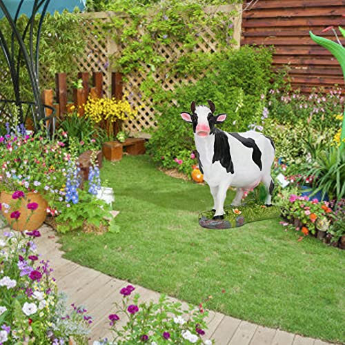 Statue d'animal Mignon en Plein Air Statue de Vache Résine Décoration de Jardin Figurine de Vache Figurines de Collection Statue pour Jardin Extérieur