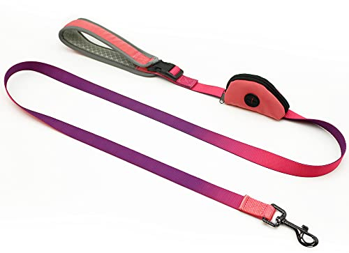 Laisse pour Chien, avec Distributeur de Sacs, Dégradé Rose, Réfléchissant, Anti Traction