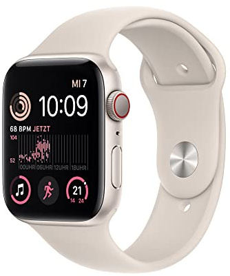Apple Watch SE (2. Generation) (GPS + Cellular, 44mm) - Aluminiumgehäuse Polarstern mit Sportarmband Polarstern - Regular (Generalüberholt)