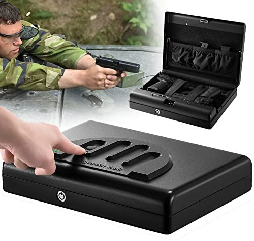 XDLYWUZIQ Biometrischer Waffentresor Für Pistolen, Pistolentresor, Persönliche Pistolensicherheit, Pistolenkoffer Mit 2 Notschlüsseln, Schnellzugriffsbox, Langlebige Und Robuste Tresorbox Für Geld