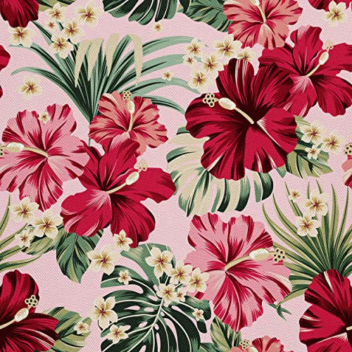 HEKO PANELS Stoff Oxford Meterware Canvas-Stoff Polyester Zum Nähen Nähstoffe Möbelstoffe Dekostoffe Handwerken Wasserabweisend Blickdicht Blumen Hibiskus 2 Meter 155 x 200 cm, DX1597/2mb