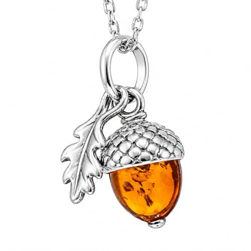 SilverAmber Jewellery UK - 925 Sterling Silver & Genuine Baltic Amber Modern Acorn Pendant - GL2041