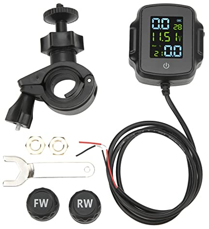 Motorrad TPMS, Reifendruck-Kontrollsystem mit 2 Externen Sensoren, Motor Auto Reifen Alarm Sensor TMPS für Motorrad-Roller, Hohe Genauigkeit, QC 3.0 Schnellladeausgang