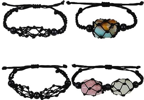 WEWAYSMILE 2 Pieces Empty Stone Bracelets Holder, Adjustable Cord Empty Stone Holder Crystal, for Stone Necklace DIY Bracelet Jewelry Making, Black, About 1-7/8~3-1/4 inch(47~84mm)