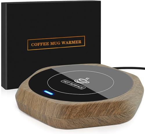 Coffee Mug Warmer for Desk - Wooden Auto Shut Off Drink Warmer for Milk Tea Water Cocoa - Smart Beverage Heating Candle Wax Plate - Hexagonal