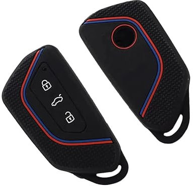 Coque de Clé Compatible avec Volkswagen Golf 8, Cupra Formentor, Seat Leon, Ateca, Tarraco, Skoda Octavia - Silicone Doux - 3 Boutons - Porte-clés - Protection Télécommande Auto (Noir)