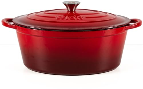 Lätt Home Cocotte Ovalada Hierro Fundido. Olla Elegante, Resistente, Especial para Inducción y Apta para todos tipo de Cocina. (33x11 CM - 6 L, Esmaltado Rojo)