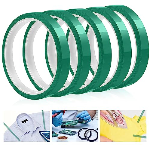 LYTIVAGEN 5 Rollen Hitzebeständiges Klebeband Polyimid Wärmebänder Isolierbänder Hoch Temperatur Klebeband Elektrik 10mmx33m Sublimation Klebebänder für Elektronik Leiterplatte Wärmeübertragung, Grün