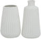 Deko Vase im 2er Set aus Keramik Mattes Design mit Rillen Höhe 18 cm Blumenvase Tischdekoration - Weiß