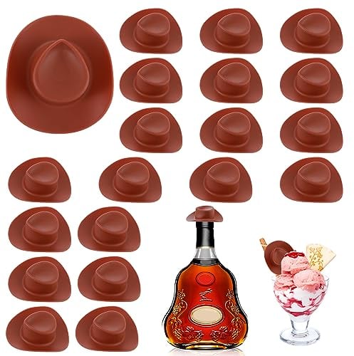 TIESOME Miniature Dollhouse Cowboy Hats Age 14+, 20 Pcs Mini Western Cowgirl Hat Cake Topper Doll West Hat Small Plastic Hat for Doll Dress Up Party Accessories Dollhouse Decor Pretend Play (Brown)
