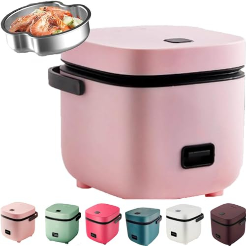ZORZA Olla Arrocera De 1.2L Casera Compacta Mini Olla Arrocera para el Hogar Olla Arrocera de Tamaño Pequeño con Olla Antiadherente,para Dormitorio Pequeño,Rosado,1.2 L