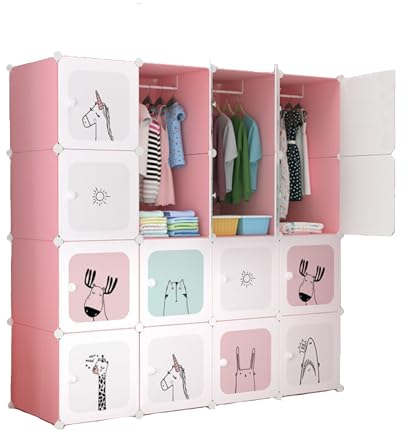 MAGIC SELECT Kinder Kleiderschrank, Modulregal, Kinderkleiderschrank, modularer Organizer, Aufbewahrungsregal für zu Hause,16 Module, 140x140 cm