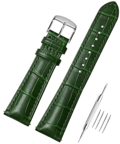 AIYIRUO Uhrenarmband Leder Krokodilmuster Echtes Leder Weich und Langlebig Armband Ersatz-Watch Armband mit Edelstahl Metall Silber Gold Schließe für Herren Damen (12mm-24mm)