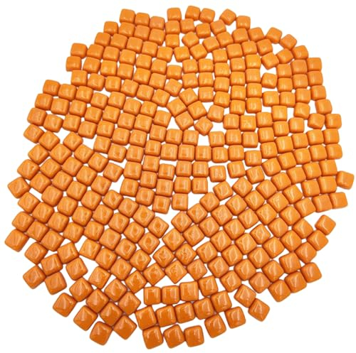 Glasmosaiksteinfliesen, 1,2 cm, 500 g, nicht transparente Mosaikstücke für Kunst und Handwerk, Teller, Bilderrahmen, Blumentöpfe, handgefertigt und Heimdekoration (Orange)
