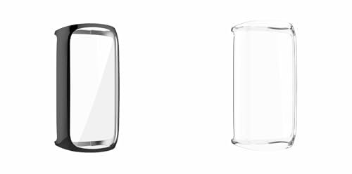 2 Stück Hülle mit Schutzfolie für Fitbit Luxe Schutzhülle, Flexibles TPU Kratzfest Rundum Abdeckung Schutz Case mit Displayschutz für Fitbit Luxe Aktivitäts-Tracker,Transparent + Schwarz