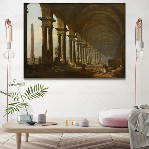 Yangld Moderne Wandkunst, Gemälde und Drucke, Hubert Robert La Colonnade, Leinwandgemälde, Wandkunst für Heimdekoration, 60 x 90 cm, ohne Rahmen