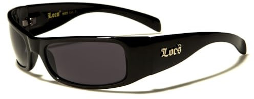 Locs 8LOC9005BK Wickel-Sonnenbrille, Rahmen schwarz glänzend, graue Gläser Hypster, Urban, Stadtmode, Rapper, Poker Unisex, Schwarz