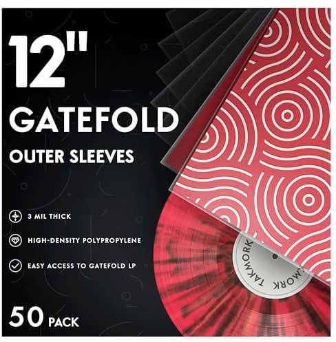 Gatefold Vinyl Outer Sleeves: 12-inch LP Outer Sleeve for Vinyl Records, Crystal Clear 3mil, Pack of 50