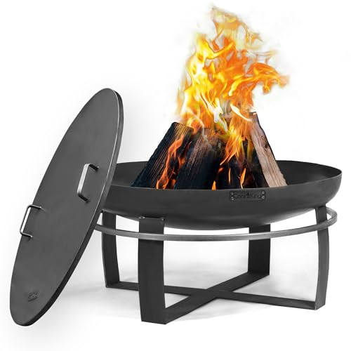 Ignition 81,3 cm große, handgefertigte Koch-Feuerstelle mit pulverbeschichtetem schwarzem Deckel und Holzkamin für Hinterhof, Lagerfeuer für draußen, große Good Directions Feuerstelle aus Stahl