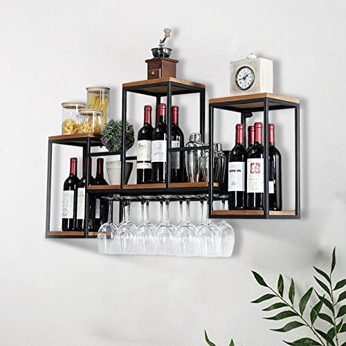Porte-bouteilles de vin - Étagère à vin vintage - Étagère à vin vintage - Étagère murale - Bar vintage - En bois - 106 cm