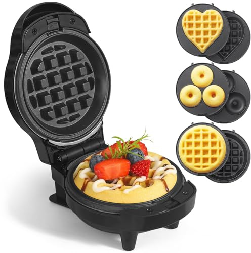 3 in 1 Waffles Maker with 6 Removable Plates- Waffle, Heart Waffle, Donut