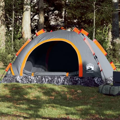 Juroupi Campingzelt 3 Personen Camping Zelt Camping Tent Camping ZubehöR Zelt Grau und Orange Quick Release