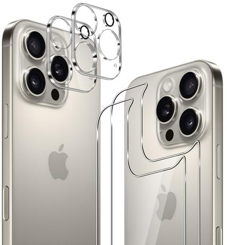 GEEMEE für iPhone 16 Pro Max Hinten für Panzerglas Schutzfolie +Kamera Schutzfolie,2 Stück +2 Stück 9H Filmhärte Gehärtetem Schutzglas Hohe Empfindlichkeit Displayschutzfolie