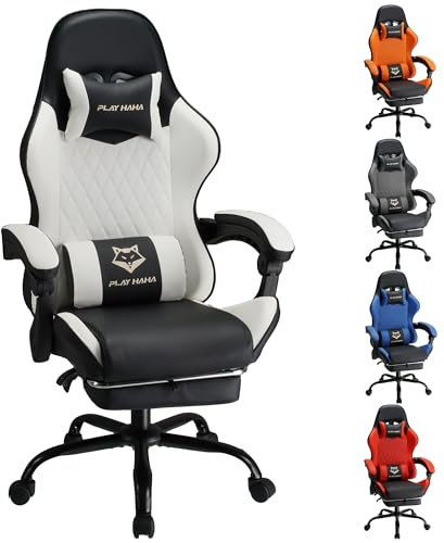 Play haha.Ergonomic reclining seat with footrest adjustable headrest and lumbar cushion high back support padded armrests PU leather finish for gaming home or office use